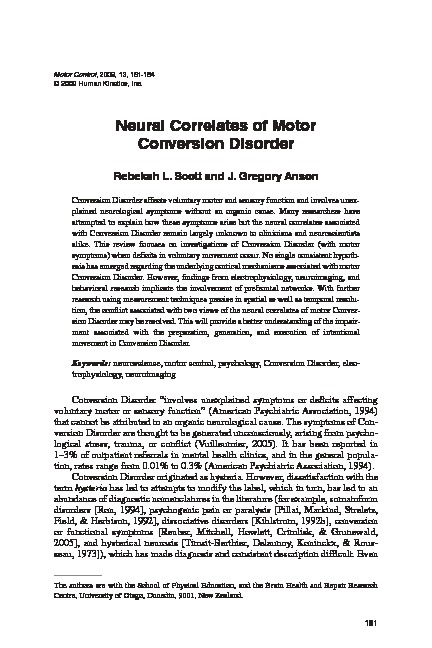 Download Neural correlates of motor conversion disorder