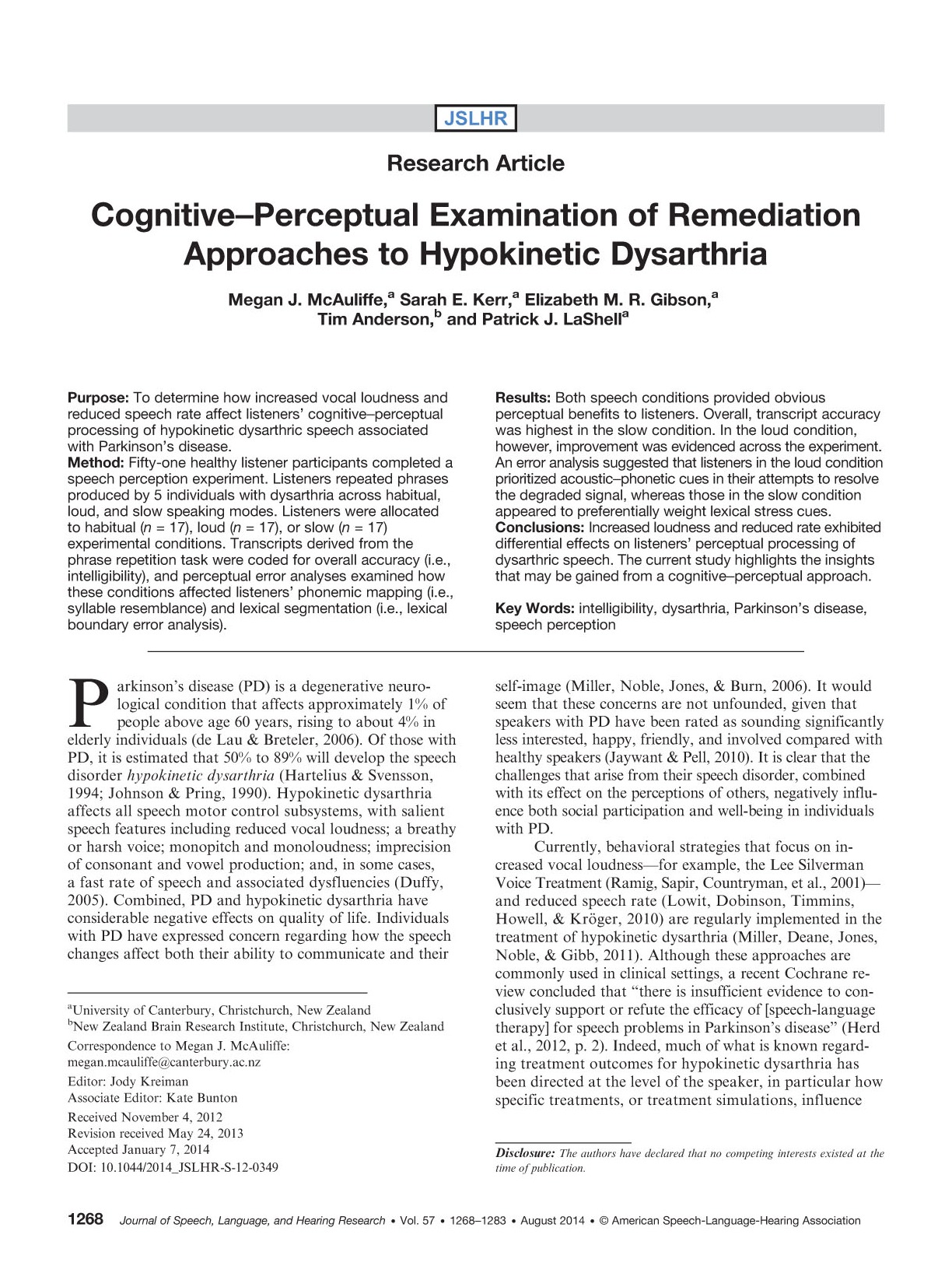 Download Cognitive-perceptual examination of remediation approaches to hypokinetic dysarthria.