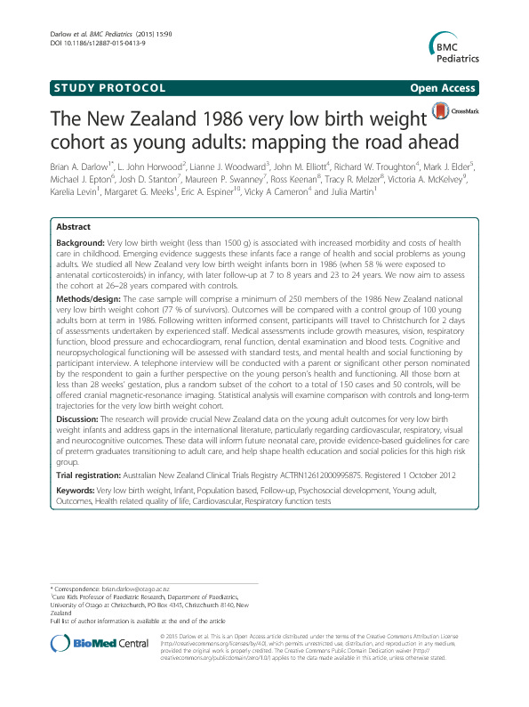 Download The New Zealand 1986 very low birth weight cohort as young adults: mapping the road ahead.