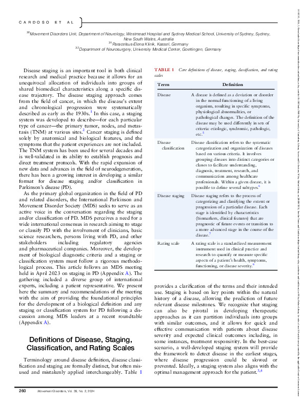 Download A statement of the MDS on biological definition, staging, and classification of Parkinson's disease.
